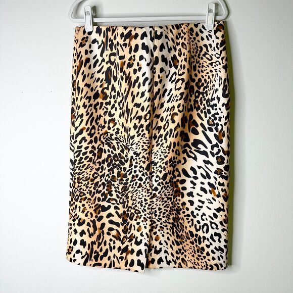5 TWELVE Skirt Women L Stretch Elastic Waist Leopard Cheetah Animal Knee Length - Picture 2 of 5